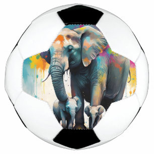 Mummy en Baby olifanten kleuren splash, Voetbal