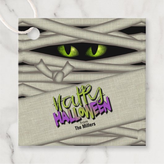 Mummy Eyes Halloween Green ID685 Bedankjes Labels (Voorkant)