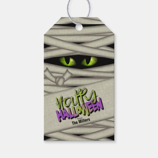 Mummy Eyes Halloween Green ID685 Cadeaulabel (Voorkant)