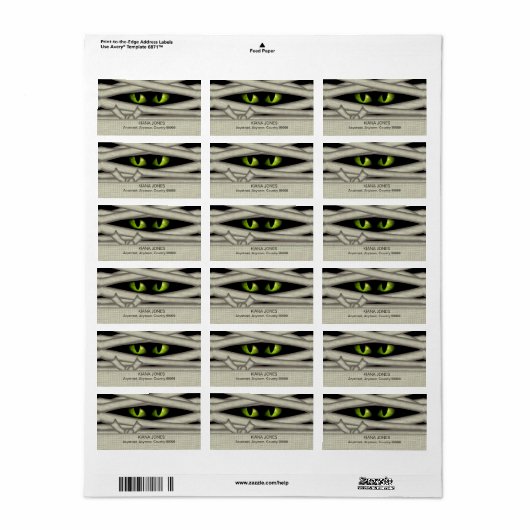 Mummy Eyes Halloween Green ID685 Etiket (Full Sheet)