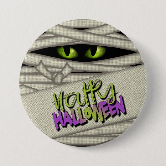 Mummy Eyes Halloween Green ID685 Ronde Button 7,6 Cm (Voorkant)
