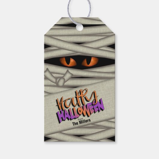 Mummy Eyes Halloween Oranje ID685 Cadeaulabel (Voorkant)