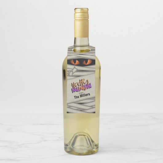 Mummy Eyes Halloween Oranje ID685 Flessenhanger (Op fles)