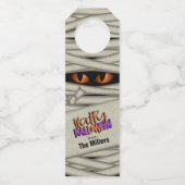 Mummy Eyes Halloween Oranje ID685 Flessenhanger (Voorkant)