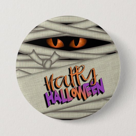 Mummy Eyes Halloween Oranje ID685 Ronde Button 7,6 Cm (Voorkant)