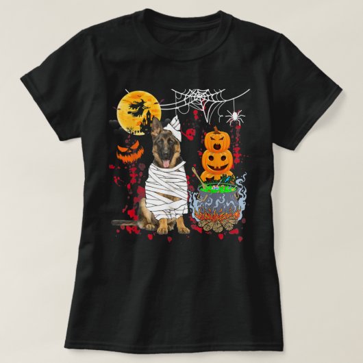 Mummy German Shepherd Dog Halloween Dog Scary Pump T-shirt (Design voorkant)
