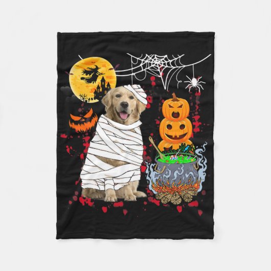 Mummy Golden Retriever Dog Halloween Dog Scary Pum Fleece Deken (Voorkant)