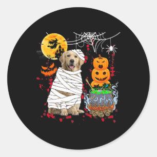 Mummy Golden Retriever Dog Halloween Dog Scary Pum Ronde Sticker