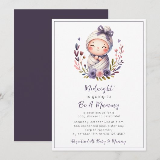 Mummy Halloween Baby shower Invitation Kaart (Voorkant / Achterkant)