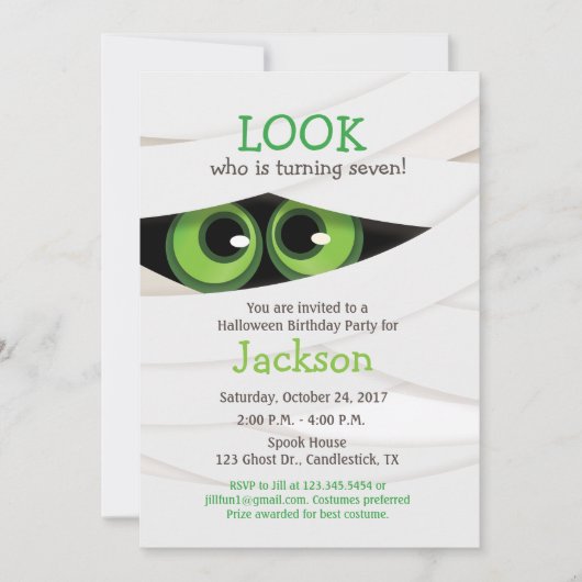 Mummy Halloween Birthday Party Invitation Kaart (Voorkant)