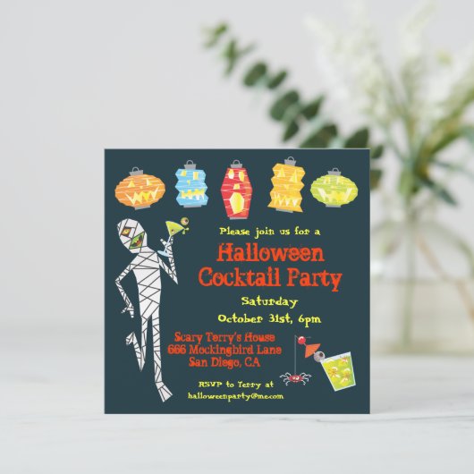 Mummy Halloween Cocktail Party-uitnodigingen Kaart (Staand voorkant)