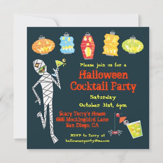 Mummy Halloween Cocktail Party-uitnodigingen Kaart (Voorkant)