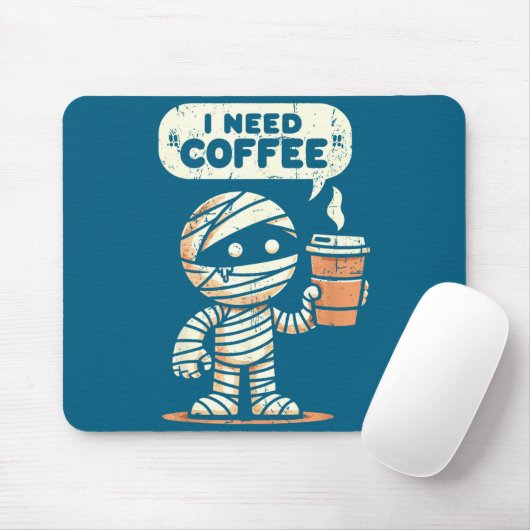 Mummy Halloween I Need Coffee Funny Sarcastic Caff Muismat (Met muis)