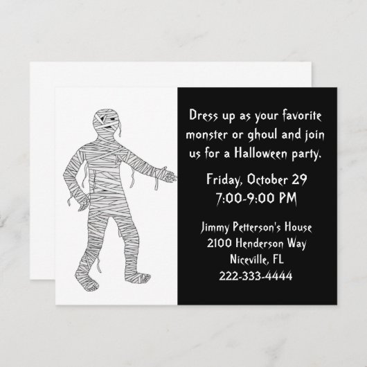 Mummy Halloween Party Invitation Kaart (Voorkant / Achterkant)