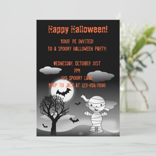 Mummy Halloween uitnodiging (Staand voorkant)
