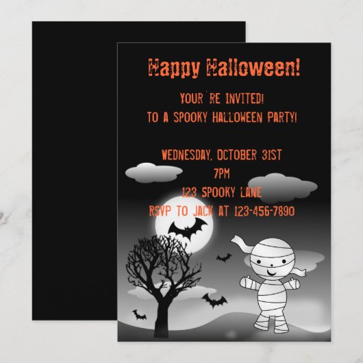 Mummy Halloween uitnodiging (Voorkant / Achterkant)