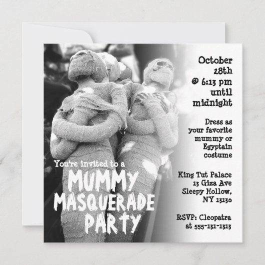 Mummy Masquerade Halloween Party Invitation Kaart (Voorkant)