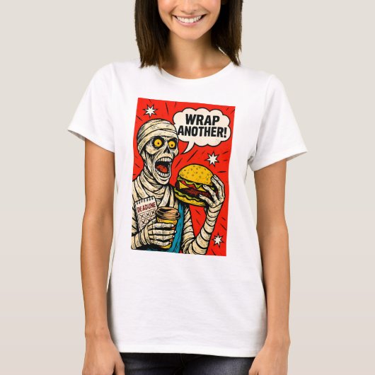 Mummy met Big Burger - Classic Pop Art T-shirt (Voorkant)