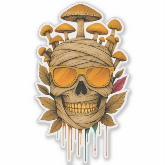 Mummy Mushroom Skull Sticker (Voorkant)