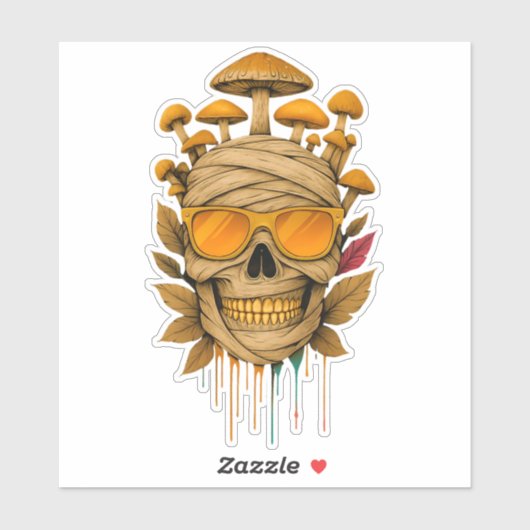 Mummy Mushroom Skull Sticker (Vel)
