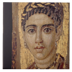 Mummy Portret van een vrouw uit Fayum, Romano-Egyp Tegeltje