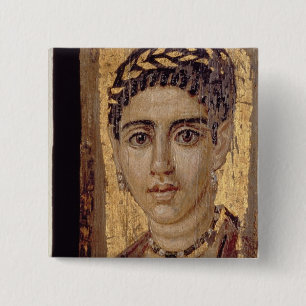 Mummy Portret van een vrouw uit Fayum, Romano-Egyp Vierkante Button 5,1 Cm