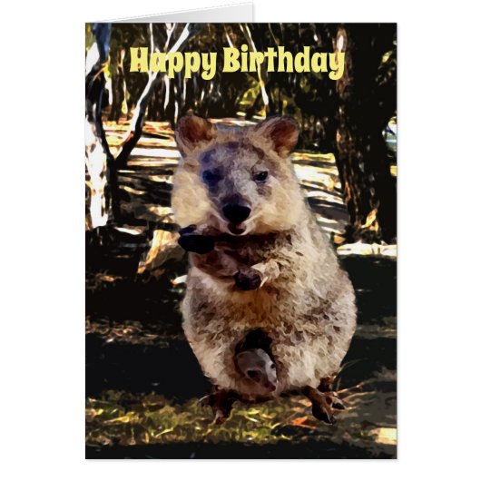 Mummy Quokka Waterverf, Birthday Kaart (Voorkant)