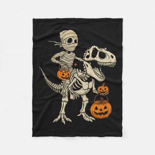Mummy Skeleton Riding Dinosaur T Rex Kinder Jongen Fleece Deken (Voorkant)