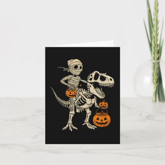 Mummy Skeleton Riding Dinosaur T Rex Kinder Jongen Kaart (Voorkant)
