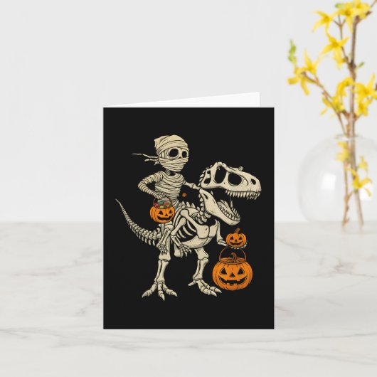 Mummy Skeleton Riding Dinosaur T Rex Kinder Jongen Kaart (Gele Bloem)