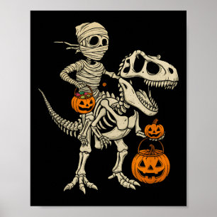 Mummy Skeleton Riding Dinosaur T Rex Kinder Jongen Poster