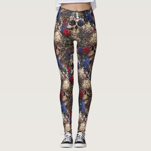 Mummy Skulls Dark Fantasy Rozen Gothic Leggings (Voorkant)