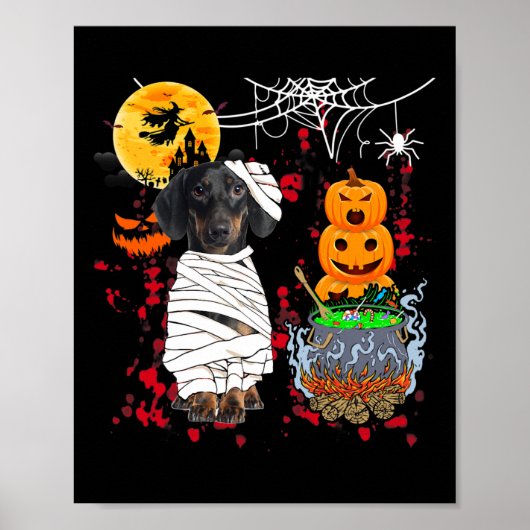 Mummy Teckel Hond Halloween Hond Scary Pumpkins L Poster (Voorkant)