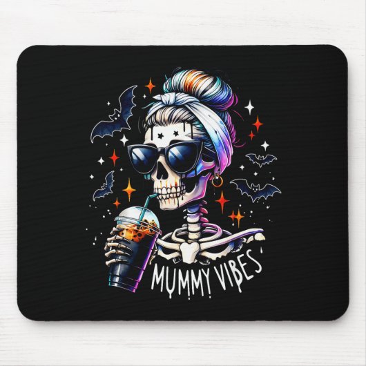 Mummy Vibes Skeleton Coffee Mom Soky Season Hallow Muismat (Voorkant)