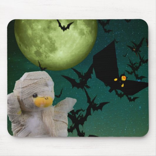 Mummy, Vleermuis & Maan Halloween Muismat (Voorkant)