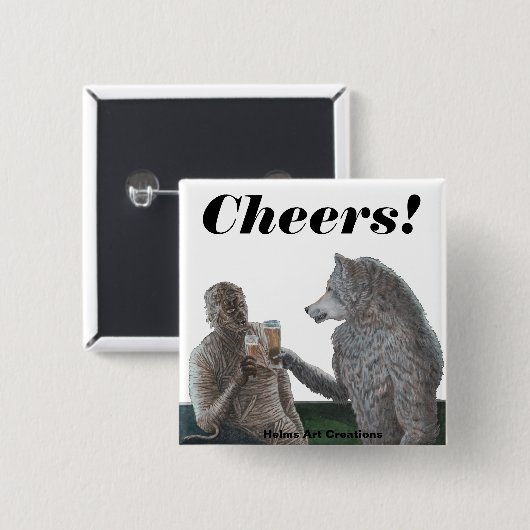 Mummy Werewolf Drink Beer Fantasy Art Button (Voorkant /achterkant)