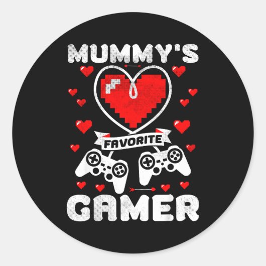 Mummy's Favorite Gamer Funny Boys Kids Valentine's Ronde Sticker (Voorkant)