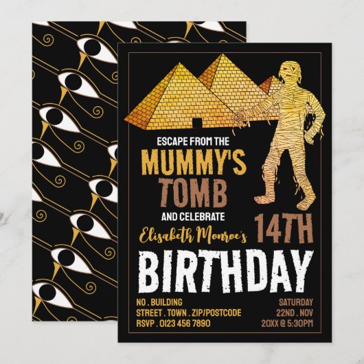 Mummy's Tomb Theme, Escape Room Birthday Party Kaart (Voorkant / Achterkant)