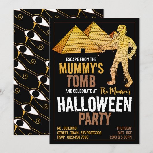 Mummy's Tomb Theme, Escape Room Halloween Party Kaart (Voorkant / Achterkant)