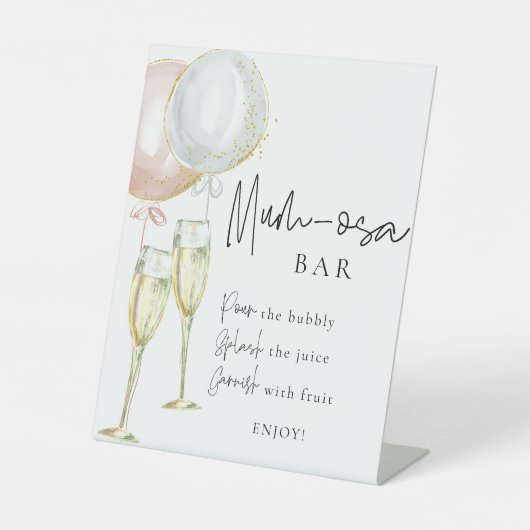 Mumosa Bar Roze & Blauw Ballon Geslacht onthullen  Reclamebord Met Voetstuk (Voorkant)