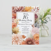 Mums | Peonies Floral Sweet 16 Birthday Party Kaart (Staand voorkant)