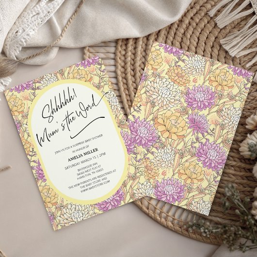 Mum's the Word Floral Surprise Baby Shower Kaart