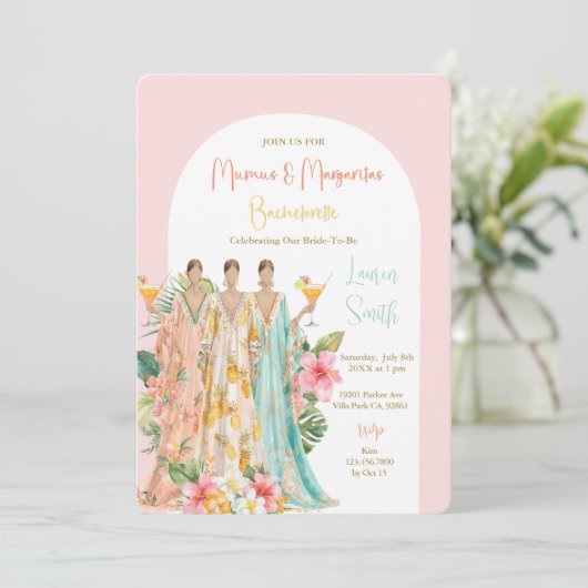 Mumu's en Margaritas Tropical Bachelorette Party Kaart (Staand voorkant)