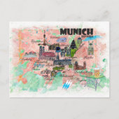 München Bavaria geïllustreerde reiskaart Briefkaart (Voorkant)