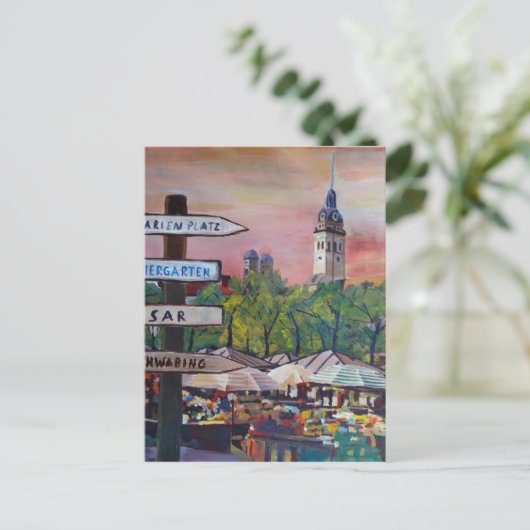 München Bavaria Viktualienmarkt met signaalborden Briefkaart (Staand voorkant)