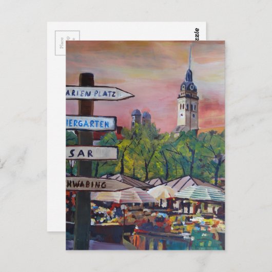 München Bavaria Viktualienmarkt met signaalborden Briefkaart (Voorkant / Achterkant)