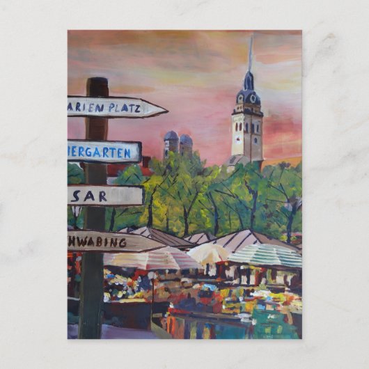 München Bavaria Viktualienmarkt met signaalborden Briefkaart (Voorkant)