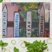 München Bavaria Viktualienmarkt met signaalborden Theedoek (Gevouwen)