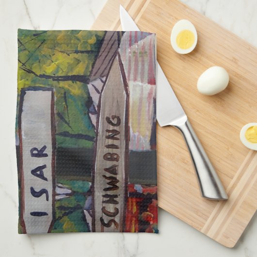 München Bavaria Viktualienmarkt met signaalborden Theedoek (Quarter Fold)