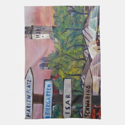 München Bavaria Viktualienmarkt met signaalborden Theedoek (Verticaal)